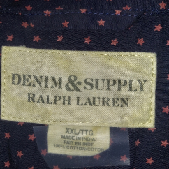 Ralph Lauren Denim and Supply Navy Blue/Pink Stars XXL S/S SHIRT - Picture 3 of 5